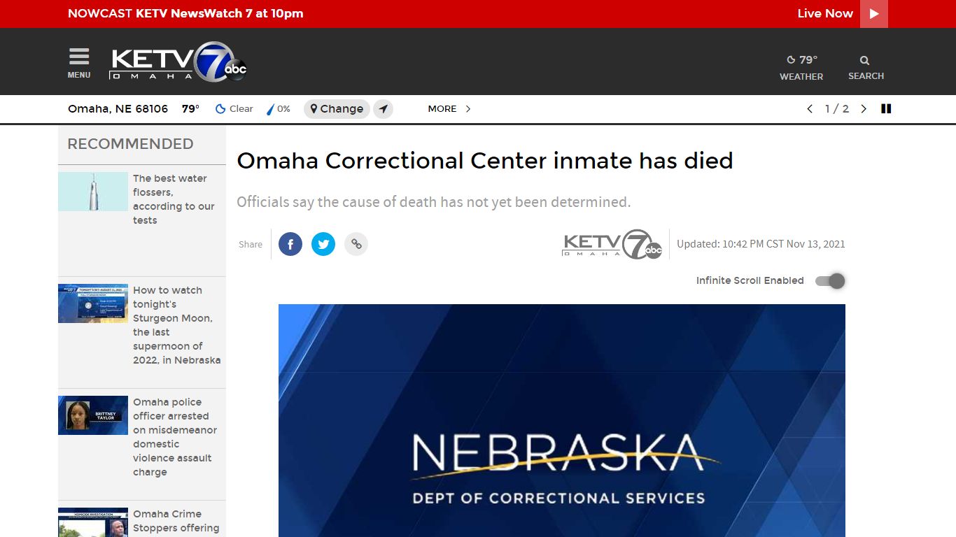 Omaha Correctional Center inmate has died